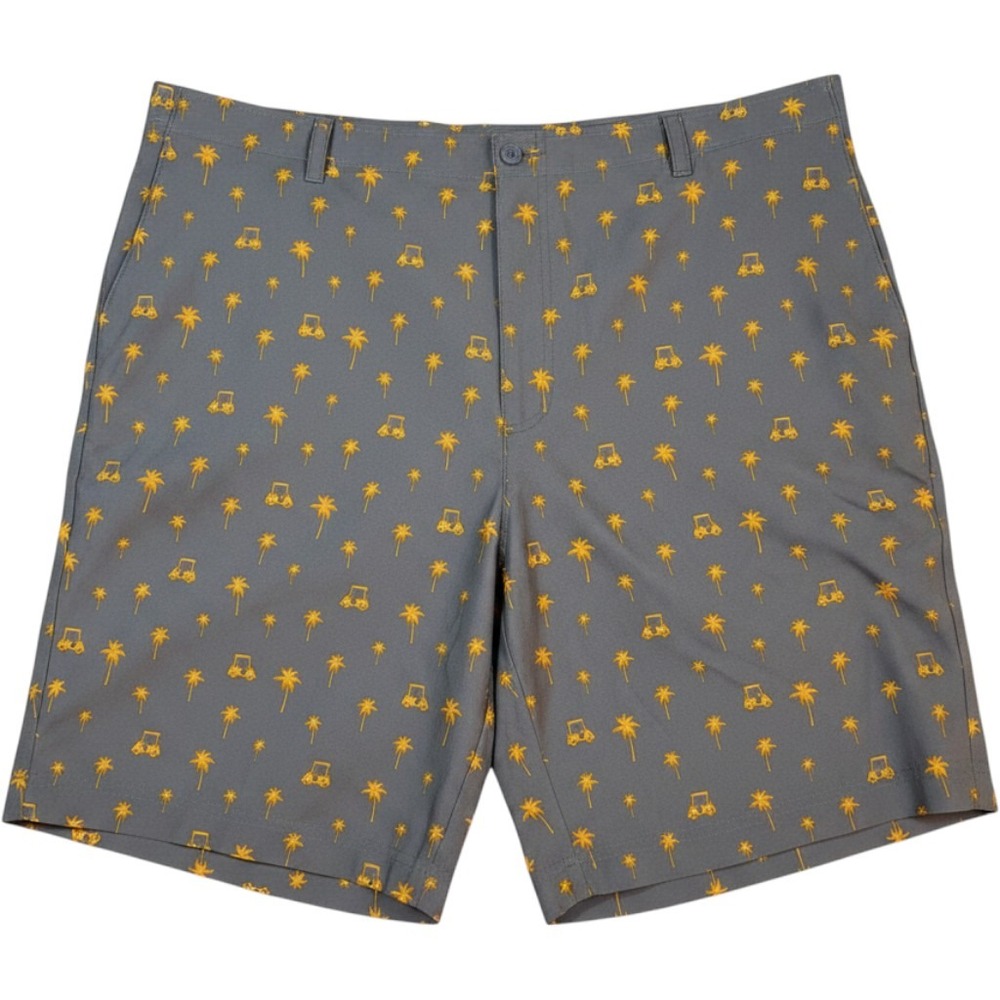 Golf America Mens Gray Orange Palm Tree Golf Cart Print Shorts Size 40